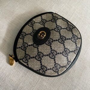 Authentic Gucci Coin Wallet Circle Zip Pouch GG Sherry Vintage